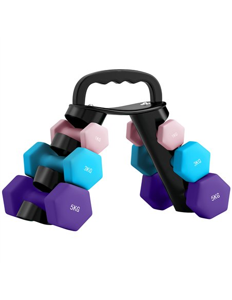SPORTNOW Dumbbells Set with Storage Rack, 2 x 1kg, 2 x 3kg, 2 x 5kg, Pink - pic 173949 | FastDaddyshop