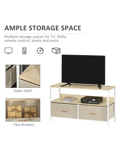 Homcom 980mm Minimalistic Wood-Effect TV Stand with Drawers, Maple - Light Grey