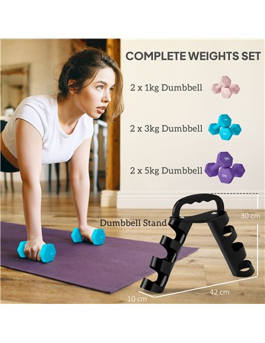 SPORTNOW Dumbbells Set with Storage Rack, 2 x 1kg, 2 x 3kg, 2 x 5kg, Pink