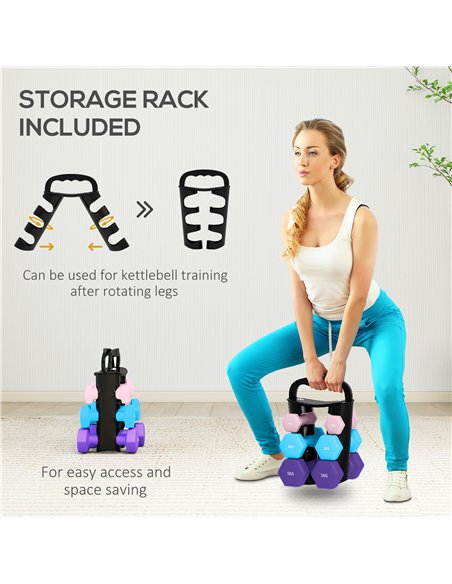 SPORTNOW Dumbbells Set with Storage Rack, 2 x 1kg, 2 x 3kg, 2 x 5kg, Pink - pic 173953 | FastDaddyshop