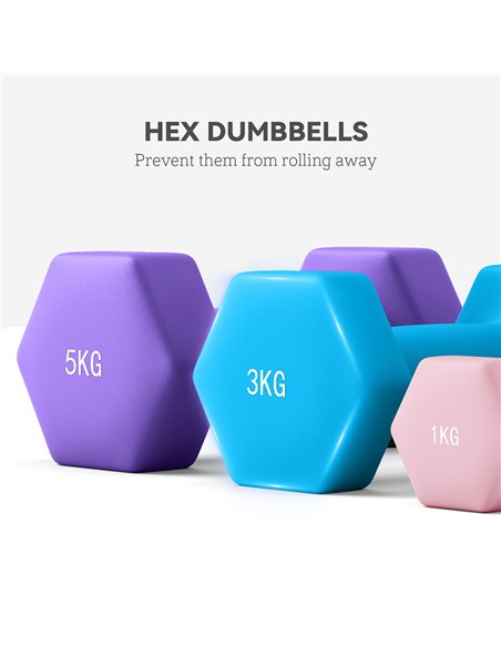 SPORTNOW Dumbbells Set with Storage Rack, 2 x 1kg, 2 x 3kg, 2 x 5kg, Pink - pic 173955 | FastDaddyshop