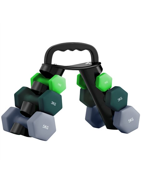 SPORTNOW Dumbbells Set with Storage Rack, 2 x 1kg, 2 x 3kg, 2 x 5kg, Green - pic 173958 | FastDaddyshop
