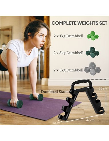 SPORTNOW Dumbbells Set with Storage Rack, 2 x 1kg, 2 x 3kg, 2 x 5kg, Green