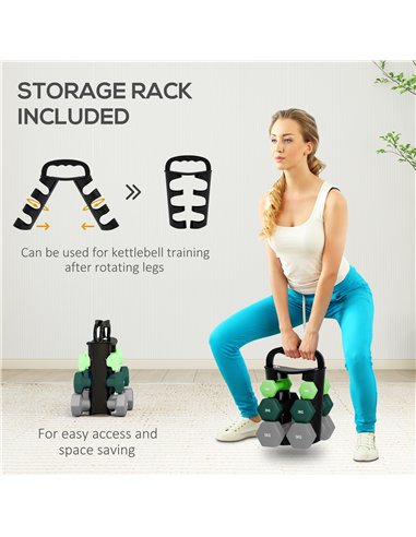 SPORTNOW Dumbbells Set with Storage Rack, 2 x 1kg, 2 x 3kg, 2 x 5kg, Green