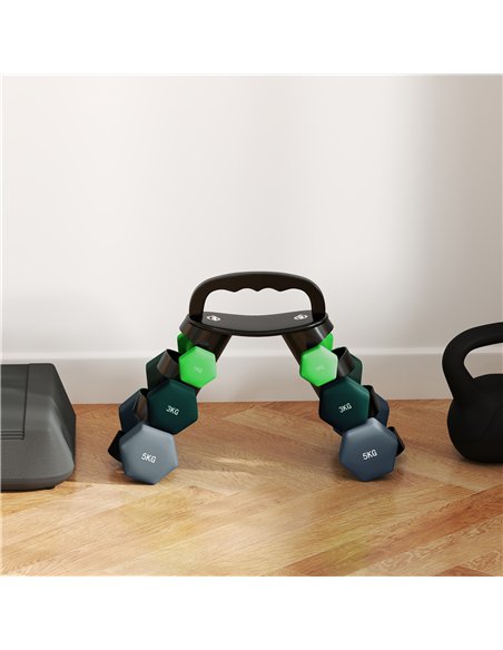 SPORTNOW Dumbbells Set with Storage Rack, 2 x 1kg, 2 x 3kg, 2 x 5kg, Green - pic 173966 | FastDaddyshop