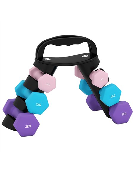 SPORTNOW Dumbbells Set with Storage Rack, 2 x 1kg, 2 x 2kg, 2 x 3kg, Pink - pic 173967 | FastDaddyshop