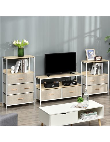 Homcom 980mm Minimalistic Wood-Effect TV Stand with Drawers, Maple - Light Grey