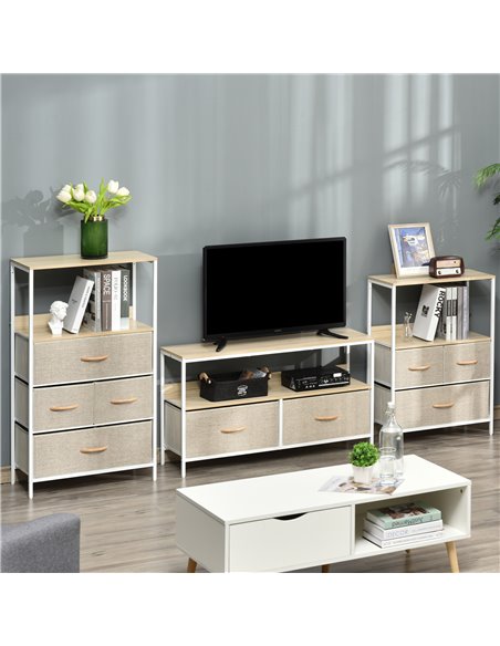Homcom 980mm Minimalistic Wood-Effect TV Stand with Drawers, Maple - Light Grey - pic 17397 | FastDaddyshop