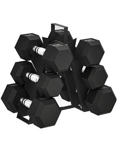 SPORTNOW Hex Dumbbell Set with Weights Storage Rack, Rubber Coated Dumbbells, Non-Slip Chrome Handles, Space-Saving for Home Gym