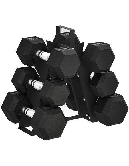 SPORTNOW Hex Dumbbell Set with Weights Storage Rack, Rubber Coated Dumbbells, Non-Slip Chrome Handles, Space-Saving for Home Gym - pic 173976 | FastDaddyshop