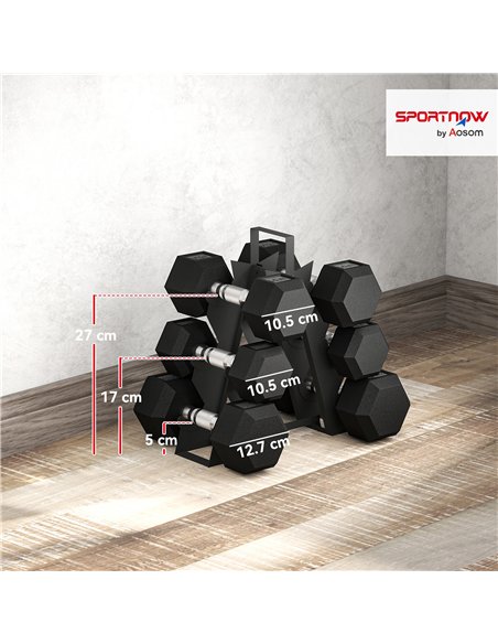 SPORTNOW Hex Dumbbell Set with Weights Storage Rack, Rubber Coated Dumbbells, Non-Slip Chrome Handles, Space-Saving for Home Gym - pic 173978 | FastDaddyshop