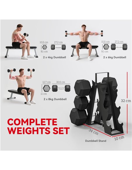 SPORTNOW Hex Dumbbell Set with Weights Storage Rack, Rubber Coated Dumbbells, Non-Slip Chrome Handles, Space-Saving for Home Gym - pic 173979 | FastDaddyshop
