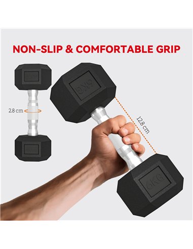 SPORTNOW Hex Dumbbell Set with Weights Storage Rack, Rubber Coated Dumbbells, Non-Slip Chrome Handles, Space-Saving for Home Gym
