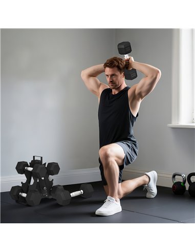 SPORTNOW Hex Dumbbell Set with Weights Storage Rack, Rubber Coated Dumbbells, Non-Slip Chrome Handles, Space-Saving for Home Gym