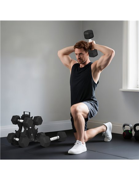 SPORTNOW Hex Dumbbell Set with Weights Storage Rack, Rubber Coated Dumbbells, Non-Slip Chrome Handles, Space-Saving for Home Gym - pic 173982 | FastDaddyshop