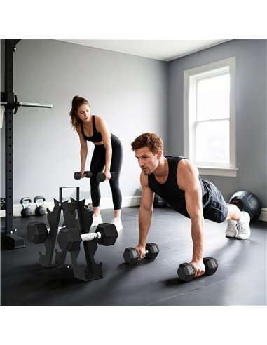 SPORTNOW Hex Dumbbell Set with Weights Storage Rack, Rubber Coated Dumbbells, Non-Slip Chrome Handles, Space-Saving for Home Gym