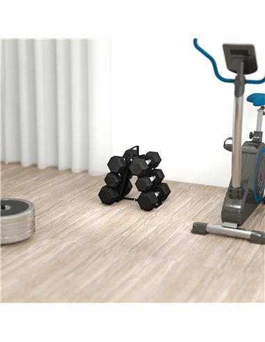 SPORTNOW Hex Dumbbell Set with Weights Storage Rack, Rubber Coated Dumbbells, Non-Slip Chrome Handles, Space-Saving for Home Gym