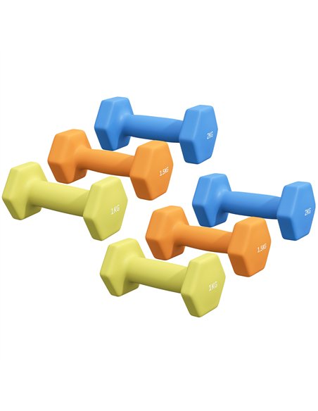 SPORTNOW 2 x 1kg, 2 x 1.5kg and 2 x 2kg Hexagonal Dumbbells Weights Set with Non-Slip Grip for Home Gym Workout - pic 173985 | FastDaddyshop
