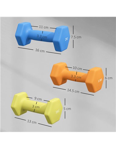 SPORTNOW 2 x 1kg, 2 x 1.5kg and 2 x 2kg Hexagonal Dumbbells Weights Set with Non-Slip Grip for Home Gym Workout