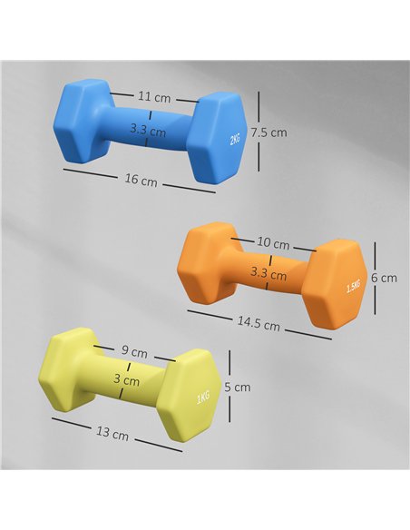 SPORTNOW 2 x 1kg, 2 x 1.5kg and 2 x 2kg Hexagonal Dumbbells Weights Set with Non-Slip Grip for Home Gym Workout - pic 173987 | FastDaddyshop