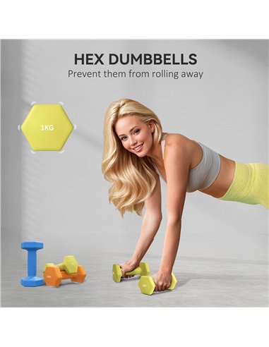 SPORTNOW 2 x 1kg, 2 x 1.5kg and 2 x 2kg Hexagonal Dumbbells Weights Set with Non-Slip Grip for Home Gym Workout