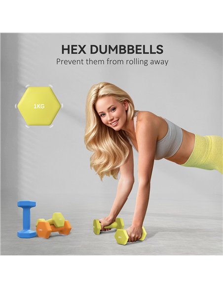 SPORTNOW 2 x 1kg, 2 x 1.5kg and 2 x 2kg Hexagonal Dumbbells Weights Set with Non-Slip Grip for Home Gym Workout - pic 173988 | FastDaddyshop