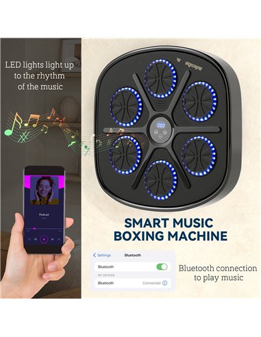 SPORTNOW Music Boxing Machine, Smart Bluetooth Boxing Machine Wall Mounted with 9 Speeds & Modes, LED Lights and Gloves, Punchin
