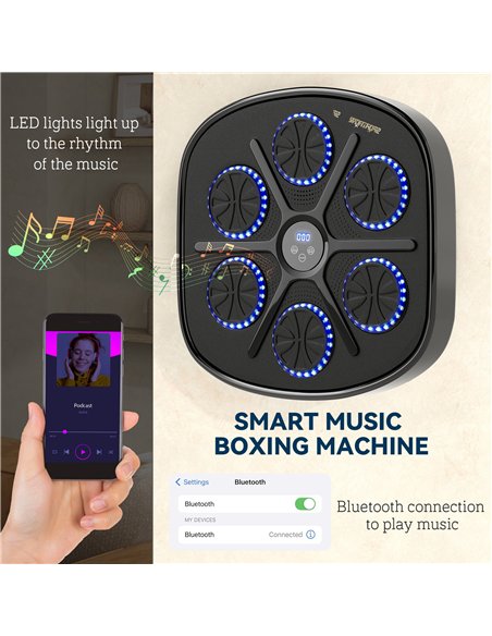 SPORTNOW Music Boxing Machine, Smart Bluetooth Boxing Machine Wall Mounted with 9 Speeds & Modes, LED Lights and Gloves, Punchin - pic 173998 | FastDaddyshop
