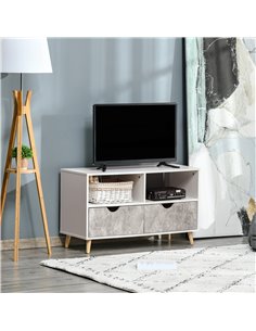Homcom 990mm TV Stand with Shelf & Drawers, Modern Grey 2