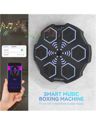 SPORTNOW Music Boxing Machine, Smart Bluetooth Boxing Machine Wall Mounted with 9 Speeds & Modes, LED Lights, Punching Pad for A