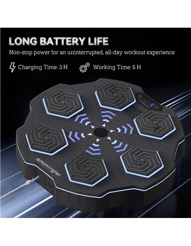 SPORTNOW Music Boxing Machine, Smart Bluetooth Boxing Machine Wall Mounted with 9 Speeds & Modes, LED Lights, Punching Pad for A