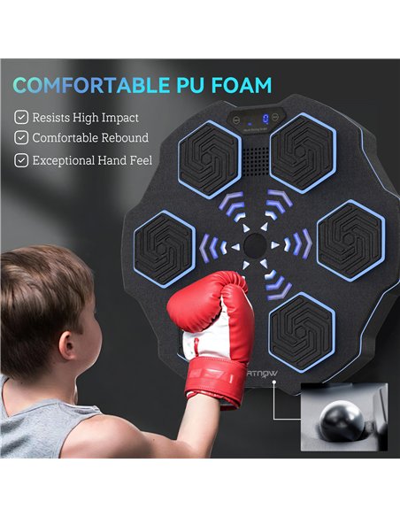SPORTNOW Music Boxing Machine, Smart Bluetooth Boxing Machine Wall Mounted with 9 Speeds & Modes, LED Lights, Punching Pad for A - pic 174010 | FastDaddyshop
