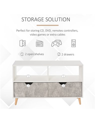 Homcom 990mm TV Stand with Shelf & Drawers, Modern Grey