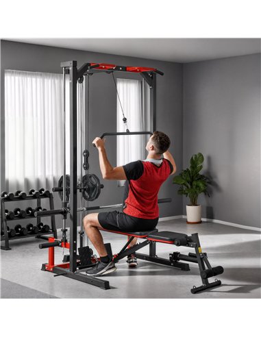 SPORTNOW Cable Crossover Machine, Multi-Function Power Rack with Pull Up Bar, Lat Pull Down System, Squat Rack, Barbell Bar