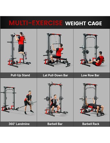 SPORTNOW Cable Crossover Machine, Multi-Function Power Rack with Pull Up Bar, Lat Pull Down System, Squat Rack, Barbell Bar