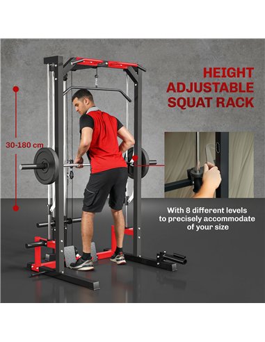 SPORTNOW Cable Crossover Machine, Multi-Function Power Rack with Pull Up Bar, Lat Pull Down System, Squat Rack, Barbell Bar
