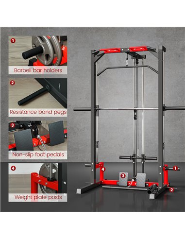 SPORTNOW Cable Crossover Machine, Multi-Function Power Rack with Pull Up Bar, Lat Pull Down System, Squat Rack, Barbell Bar