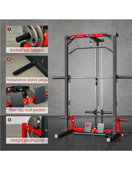SPORTNOW Cable Crossover Machine, Multi-Function Power Rack with Pull Up Bar, Lat Pull Down System, Squat Rack, Barbell Bar - pic 174036 | FastDaddyshop