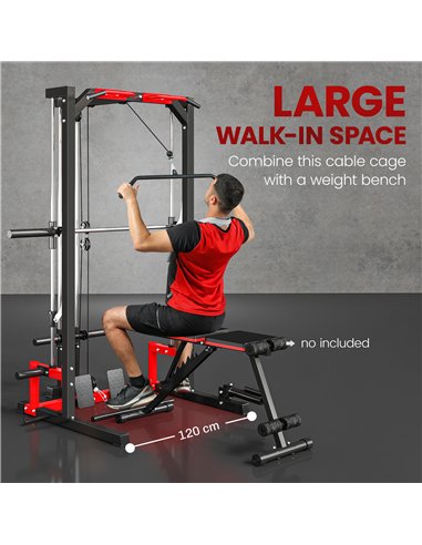 SPORTNOW Cable Crossover Machine, Multi-Function Power Rack with Pull Up Bar, Lat Pull Down System, Squat Rack, Barbell Bar