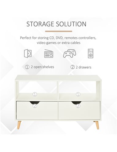 HOMCOM TV Stand with Shelf & Drawers Storage Cabinet Media Entertainment Center Modern White