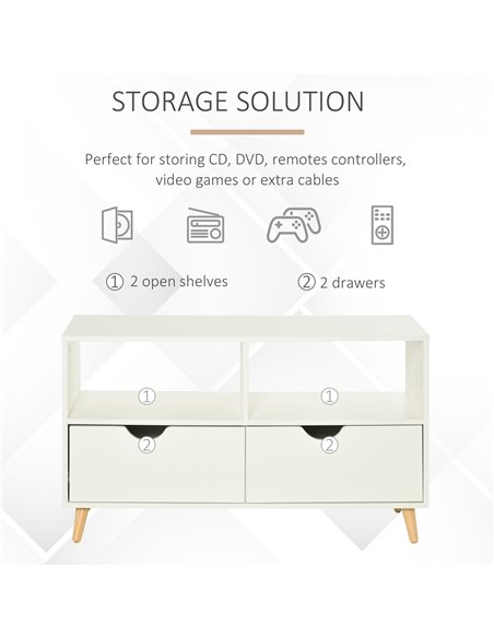 HOMCOM TV Stand with Shelf & Drawers Storage Cabinet Media Entertainment Center Modern White - pic 17411 | FastDaddyshop