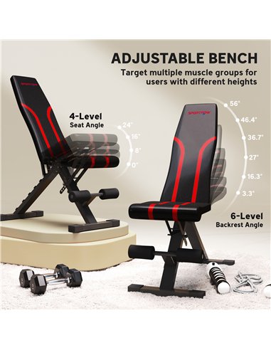 SPORTNOW Foldable Weight Bench, Adjustable Incline Flat Bench Press with 6-Level Backrest, 4-Level Seat, Leg Extension for Home 