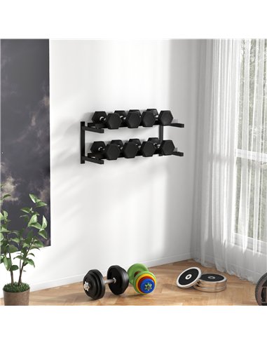 SPORTNOW Wall-Mounted Dumbbell Rack, 2-Tier Weight Stand, Space-Saving and Multi-Functional Steel organiser for Home Gym, Black