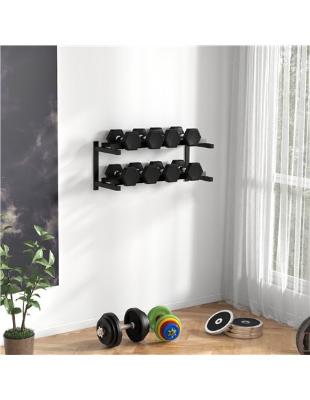 SPORTNOW Wall-Mounted Dumbbell Rack, 2-Tier Weight Stand, Space-Saving and Multi-Functional Steel organiser for Home Gym, Black - pic 174139 | FastDaddyshop