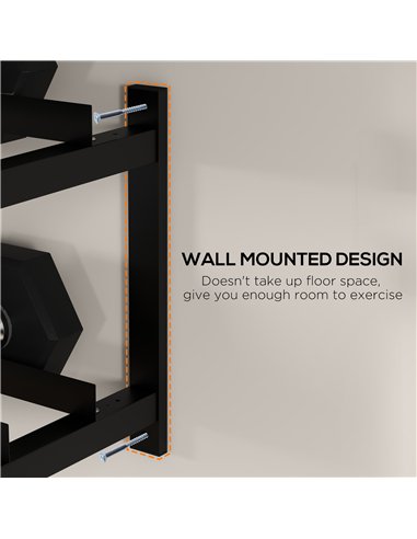 SPORTNOW Wall-Mounted Dumbbell Rack, 2-Tier Weight Stand, Space-Saving and Multi-Functional Steel organiser for Home Gym, Black