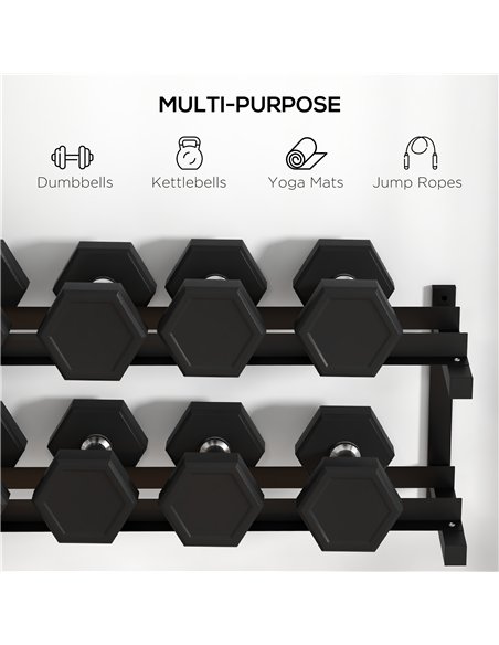 SPORTNOW Wall-Mounted Dumbbell Rack, 2-Tier Weight Stand, Space-Saving and Multi-Functional Steel organiser for Home Gym, Black - pic 174142 | FastDaddyshop