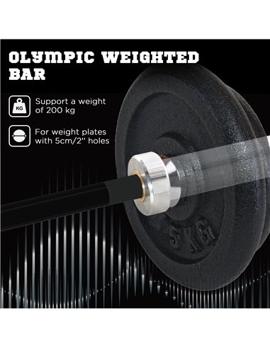SPORTNOW 210cm Barbell Set, Barbell Bar for 5cm Weight Plates for Loading 200kg Weight Plates, for Home Gym Weight Training