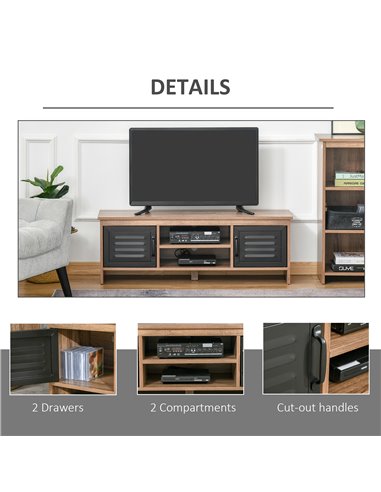 Homcom 1090mm TV Stand with 2 Drawers and 2 Storage Compartment, Brown - Black