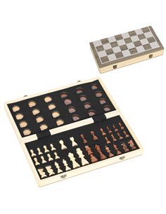 SPORTNOW 15 Inch Chess Set, Foldable Chess and Draughts Set, Brown