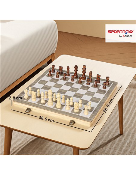SPORTNOW 15 Inch Chess Set, Foldable Chess and Draughts Set, Brown - pic 174221 | FastDaddyshop